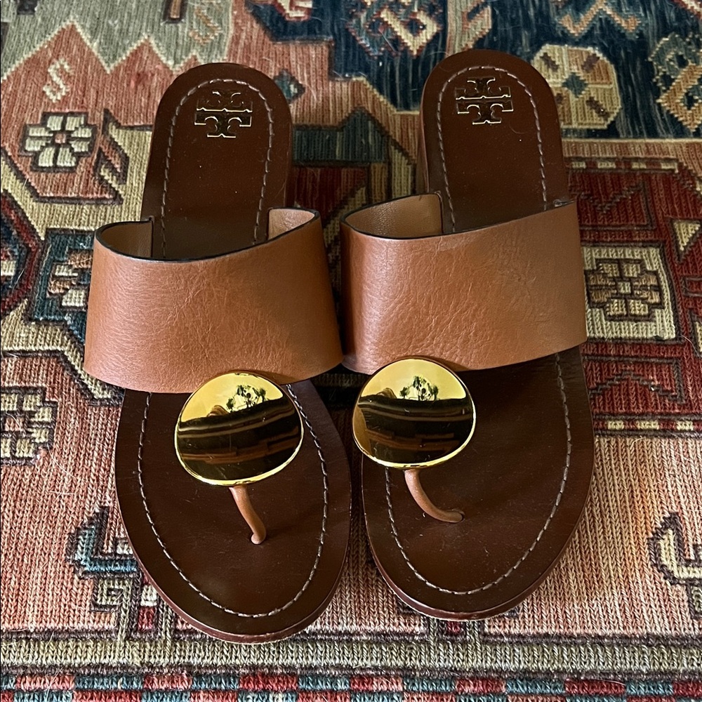 Tory Burch Tan Sandals with Gold Details